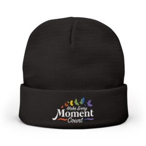 Embroidered Knit Beanie — "Make Every Moment Count"