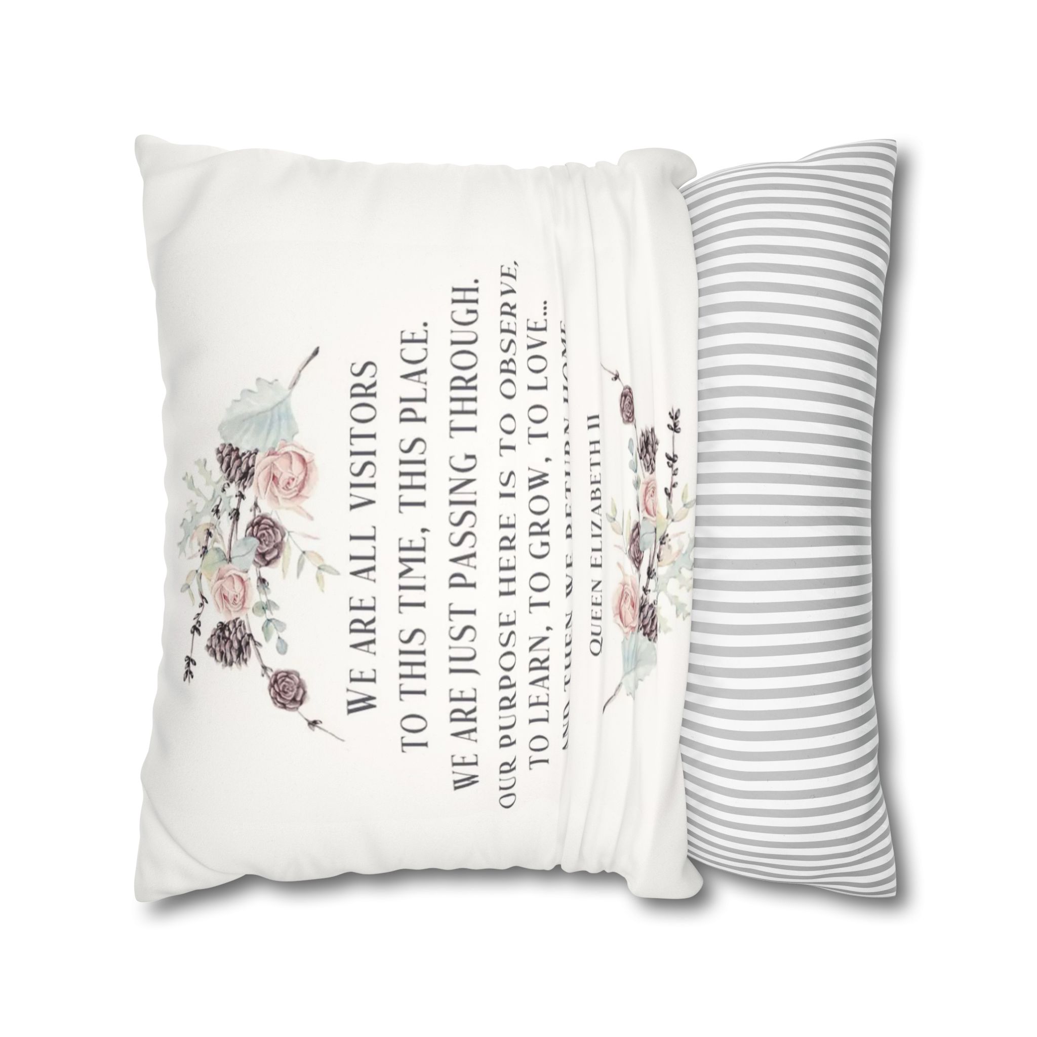 Remembering Queen Elizabeth II: "We Are All Just Visitors Here" Faux Suede Square Pillowcase - Image 4