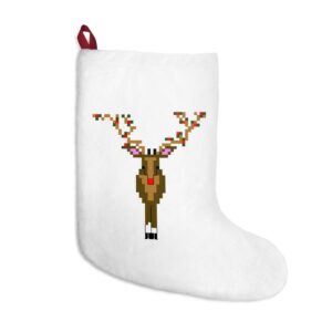 Reindeer Pixel Art Christmas Stocking — Retro Holiday Mantel Decoration