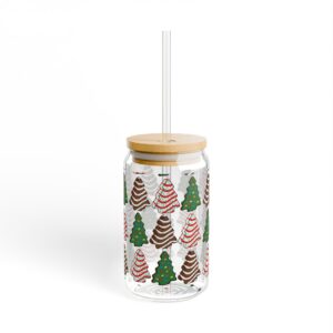 Christmas Tree Pattern Sipper Glass - 16oz Holiday Cup with Straw